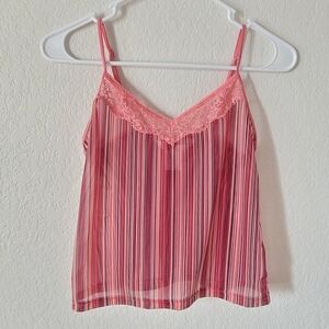 Gilligan & O'Malley Striped Red Night Camisole With Lace Trimming.